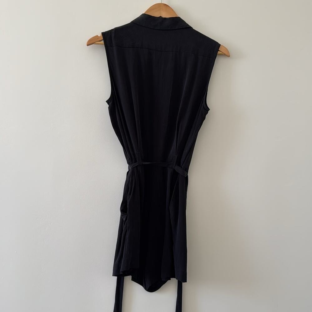 AllSaints Nila Silk Playsuit Black Belted Romper Size 6 Minimalist Coquette - Picture 5 of 6